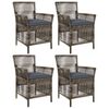 vidaXL Buitenstoel met kussen 4 pcs Grijs en Donkergrijs poly rattan