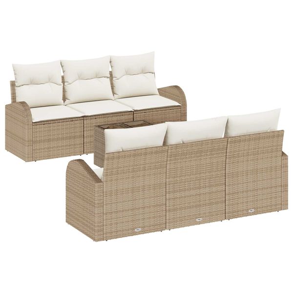 vidaXL Tuin Sofa Set 7 pcs Beige en Cr&egrave;me Poly rattan, staal en glas