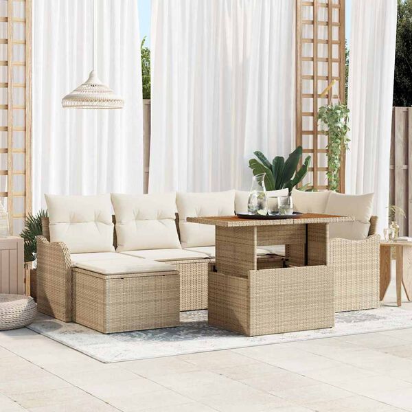 vidaXL Tuin Sofa Set met opslag 7 pcs Beige Poly riet