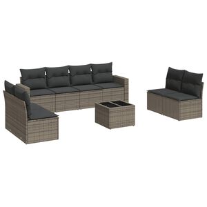 vidaXL 9-delige Loungeset met kussens poly rattan grijs