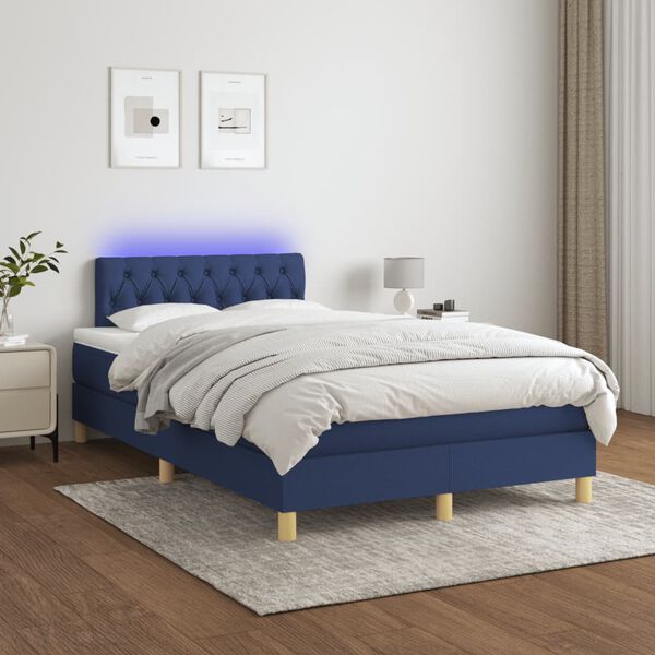 vidaXL Boxspring met matras en LED stof blauw 120x190 cm
