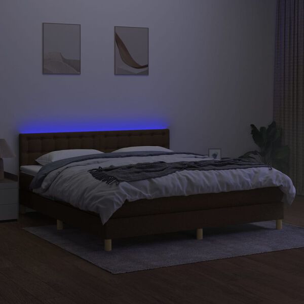 vidaXL Boxspring met matras en LED stof donkerbruin 160x200 cm
