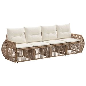vidaXL Tuinbankenset 4 st Beige en Cr&egrave;me Wit poly rattan