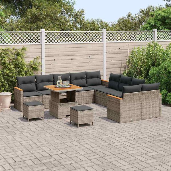 vidaXL Tuinbankenset met kussen 13 pcs Grijs poly rattan