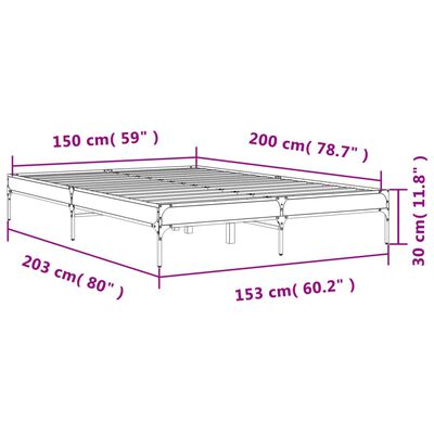 vidaXL Bedframe bewerkt hout metaal grijs sonoma eiken 150x200 cm