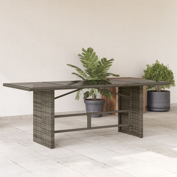 vidaXL Tuintafel met glazen blad 190x80x75 cm poly rattan grijs