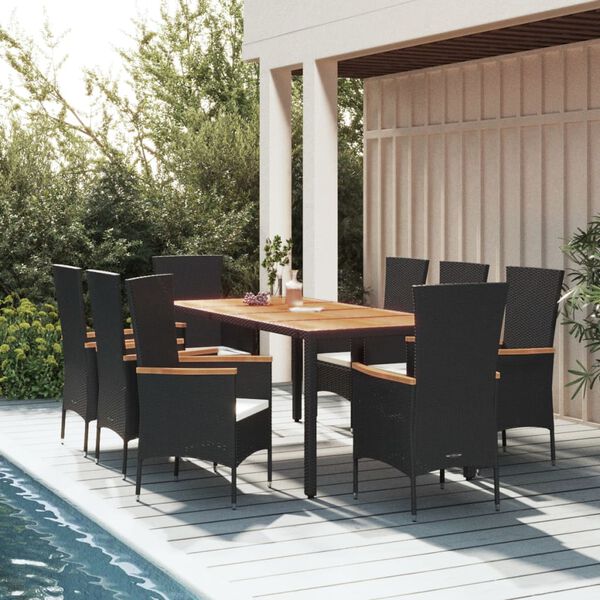 vidaXL 9-delige Tuinset poly rattan zwart