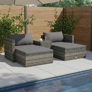vidaXL 5-delige Loungeset met kussens poly rattan grijs