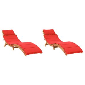 vidaXL Ligstoelen met kussens 2 st massief acaciahout rood