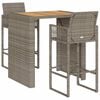 vidaXL 3-delige Tuinbarset zonder kussens poly rattan acacia grijs