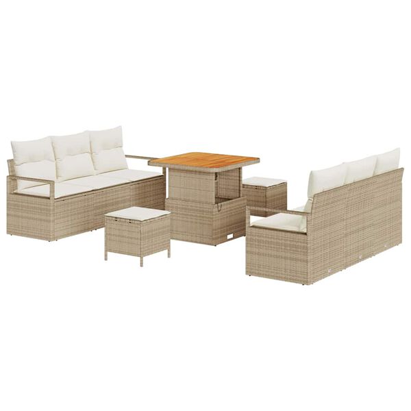 vidaXL Tuinbankenset met kussen 9 pcs Beige poly rattan