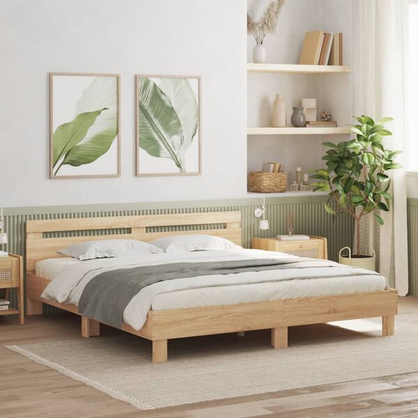 vidaXL Bedframe met hoofdbord sonoma eikenkleurig 160x200 cm
