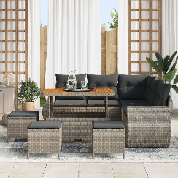vidaXL Tuinbankenset 9 pcs Grijs poly rattan