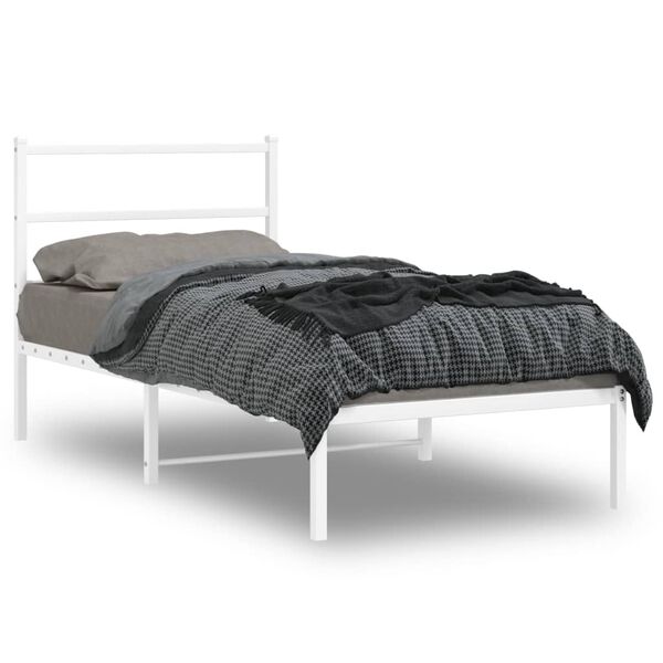 vidaXL Bedframe met hoofdbord metaal wit 90x200 cm