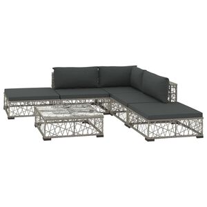 vidaXL 6-delige Loungeset met kussens poly rattan grijs