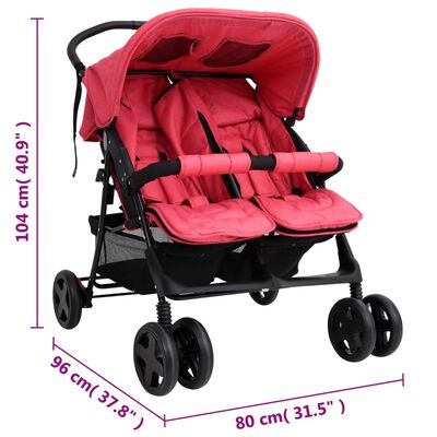 vidaXL Tweelingkinderwagen staal rood