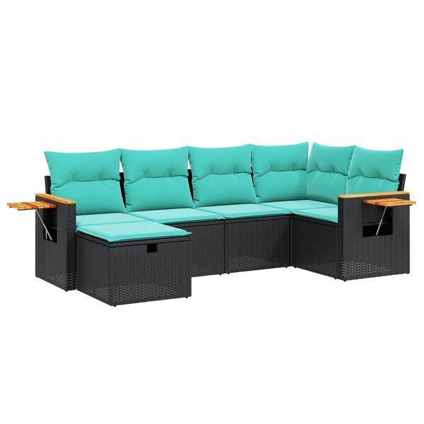 vidaXL 7-delige Loungeset met kussens poly rattan zwart