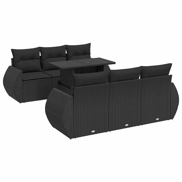 vidaXL 7-delige Loungeset met kussens poly rattan zwart