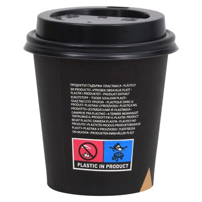 vidaXL 1000 st Koffiebekers met deksels 200 ml papier zwart