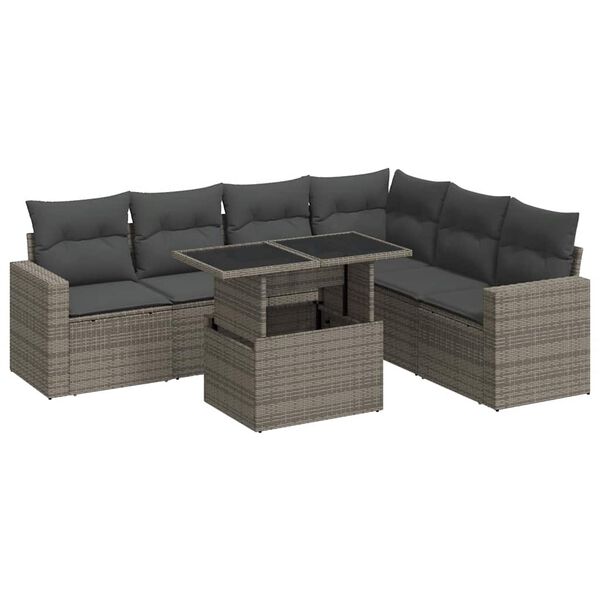 vidaXL 7-delige Loungeset met kussens poly rattan grijs
