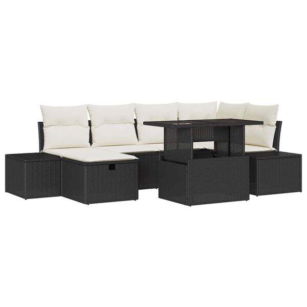 vidaXL Tuin Sofa Set met kussen met opslag 7 pcs Zwart Poly riet