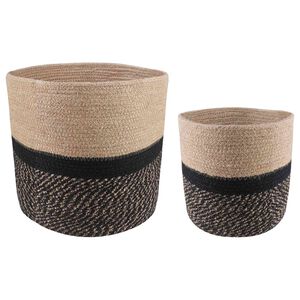 vidaXL Plantenpot Set 2 st Naturel en Zwart &Oslash; 28 x 28 cm