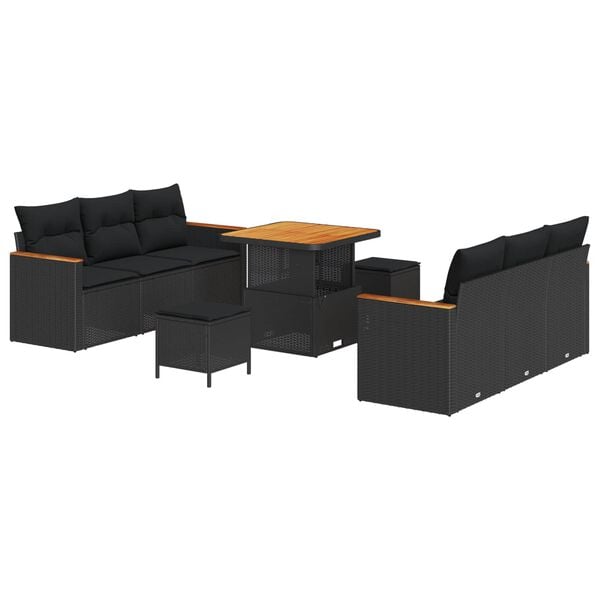 vidaXL Tuin Sofa Set met kussen met opslag Zwart Poly riet