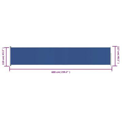 vidaXL Tuinscherm uittrekbaar 117x600 cm blauw