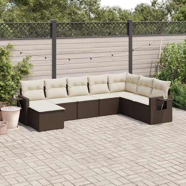 vidaXL 8-delige Loungeset met kussens poly rattan bruin