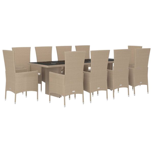 vidaXL 11-delige Tuinset met kussens poly rattan beige