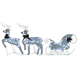 vidaXL Kerstdecoratie rendieren en slee 60 LED's wit