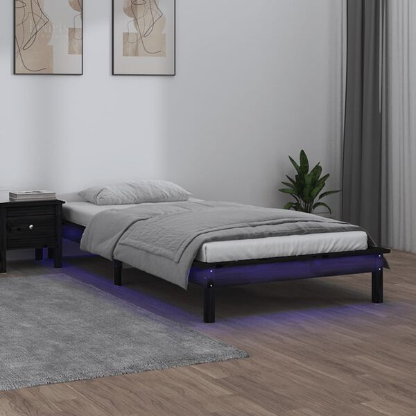 vidaXL Bedframe LED massief hout zwart 75x190 cm