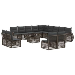 vidaXL Tuinbankenset 14 pcs Grijs en Donkergrijs poly rattan