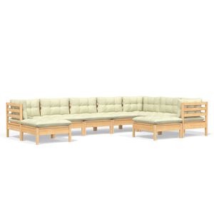 vidaXL 9-delige Loungeset met cr&egrave;mekleurige kussens massief grenenhout