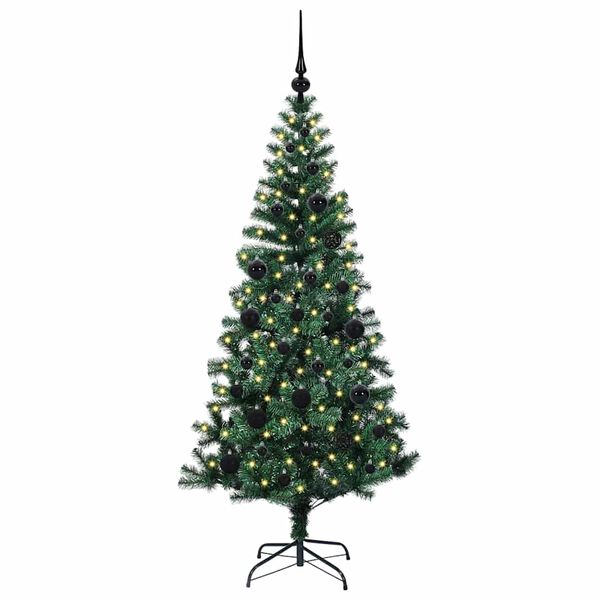 vidaXL Kunstmatig Voorverlicht Kerstboom Groen 150 cm PVC en Metaal