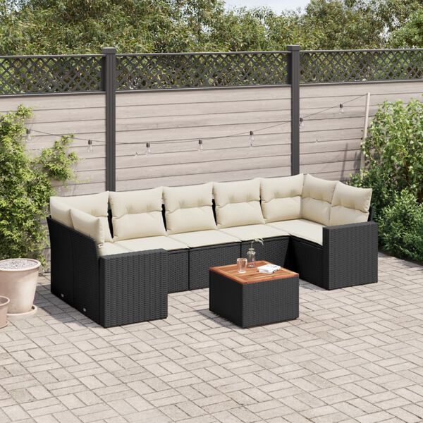 vidaXL 8-delige Loungeset met kussens poly rattan zwart