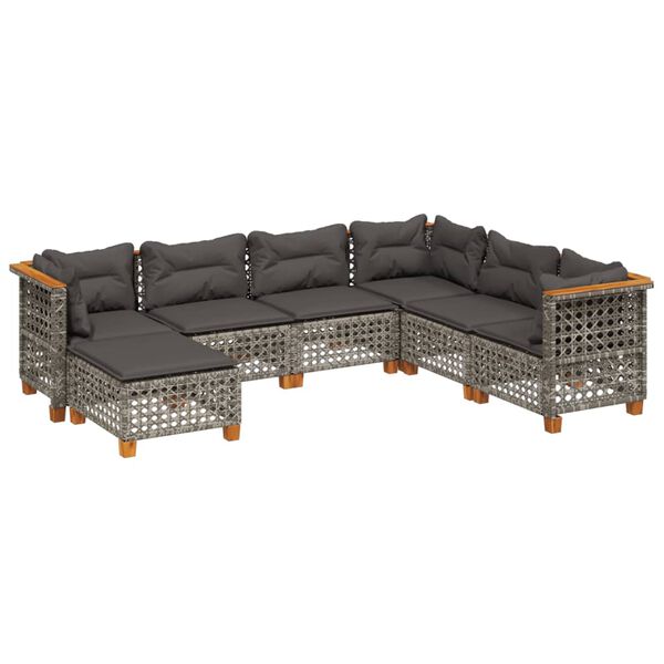 vidaXL 7-delige Loungeset met kussens poly rattan grijs