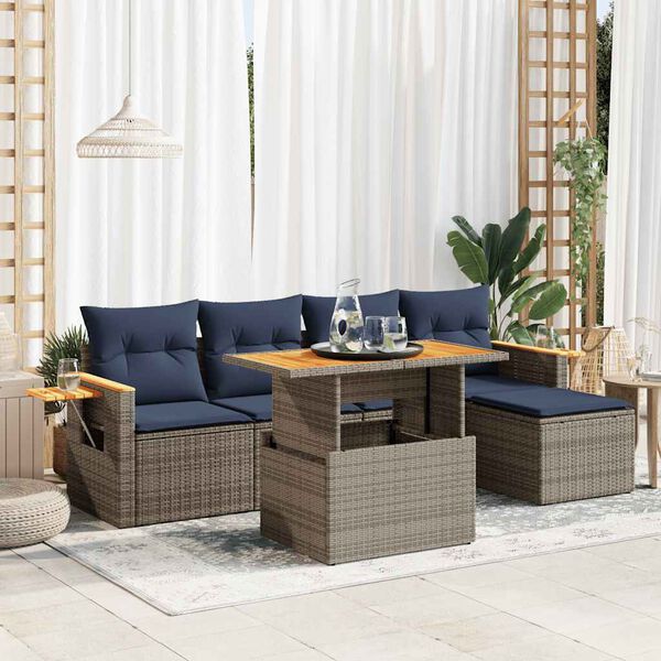 vidaXL 6-delige Loungeset met kussens poly rattan acacia grijs