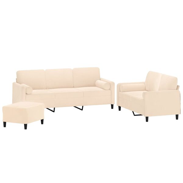 vidaXL 3-delige Loungeset met sierkussens & kussens fluweel cr&egrave;mekleur