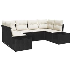 vidaXL Tuinbankenset met opslag 6 pcs Zwart en Cr&egrave;me Poly riet