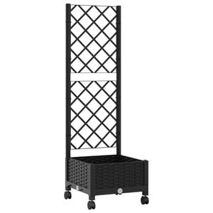 vidaXL Tuinplantbak met schutting en wielen Zwart 40 x 40 x 131,5 cm
