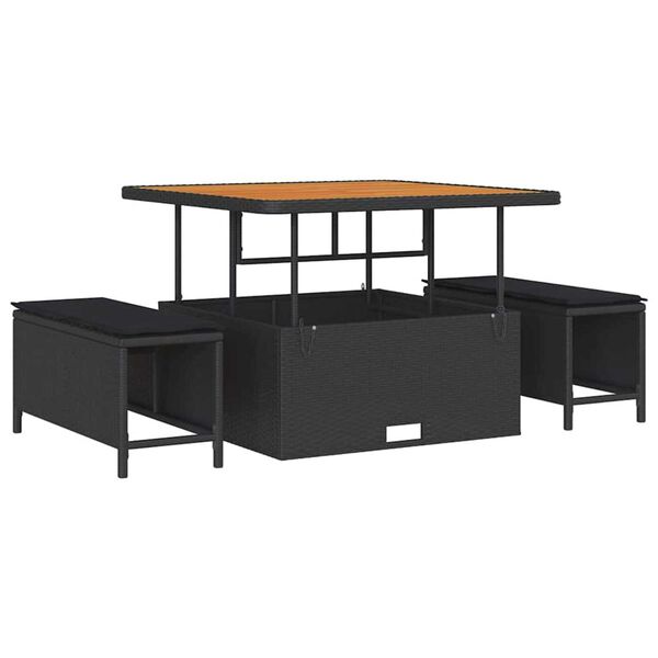 vidaXL Tuin Sofa Set met kussen met opslag met kussen 9 pcs Zwart