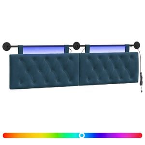 vidaXL Hangend hoofdbord Met LED-verlichting Blauw Fluweel