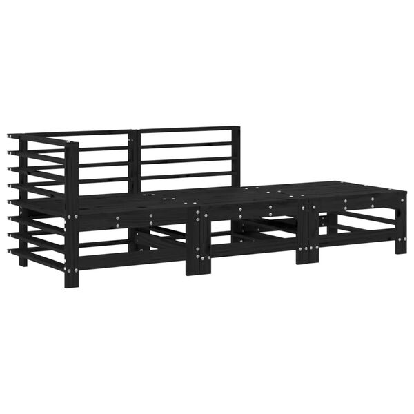 vidaXL 3-delige Loungeset met kussens massief hout zwart