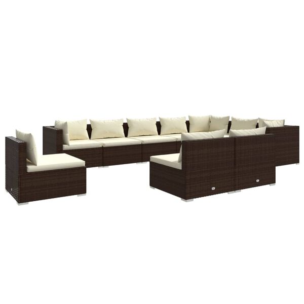 vidaXL 10-delige Loungeset met kussens poly rattan bruin