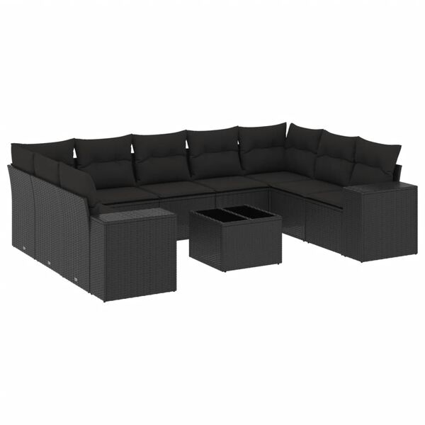 vidaXL 10-delige Loungeset met kussens poly rattan zwart