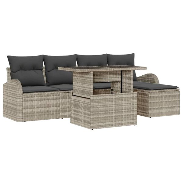 vidaXL Tuin Sofa Set met kussen met opslag 6 pcs Lichtgrijs Poly riet