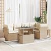 vidaXL 6-delige Loungeset met kussens poly rattan beige