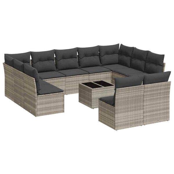 vidaXL 12-delige Loungeset met kussens poly rattan lichtgrijs