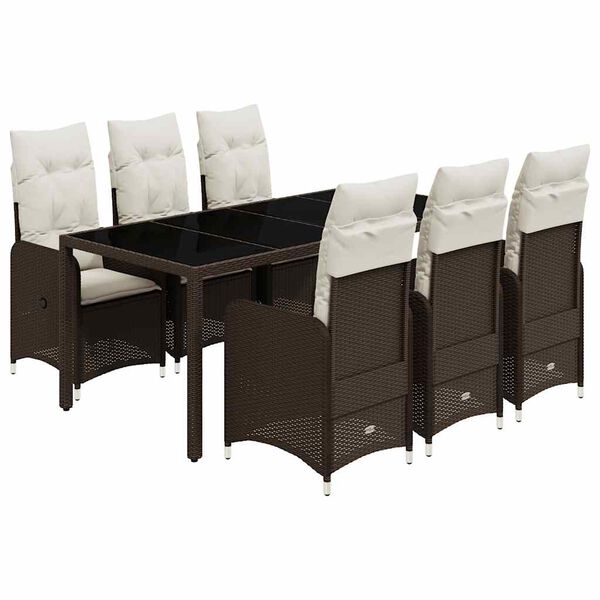 vidaXL 7-delige Bistroset met kussens poly rattan bruin